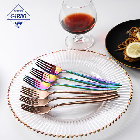 Naka-stock na amazon hot sale dinner fork na may makulay na rainbow design fork