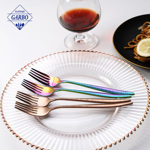 Naka-stock na amazon hot sale dinner fork na may makulay na rainbow design fork