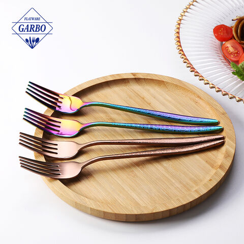 Naka-stock na amazon hot sale dinner fork na may makulay na rainbow design fork