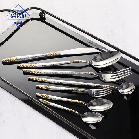 Gagang Timbul Emas Antik Best Seller Set Sendok Garpu Stainless Steel Cermin Keperakan