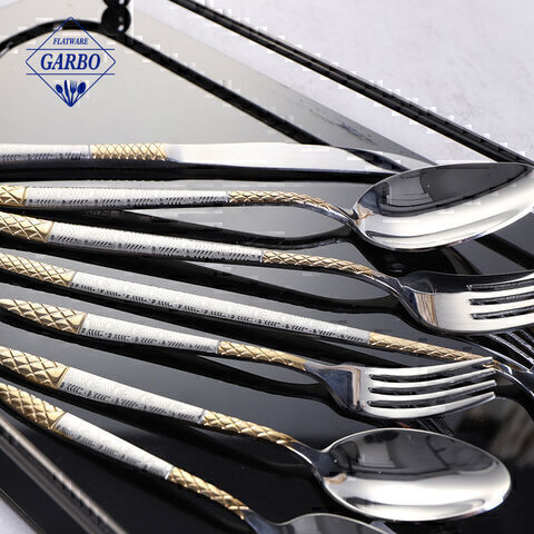 Gagang Timbul Emas Antik Best Seller Set Sendok Garpu Stainless Steel Cermin Keperakan