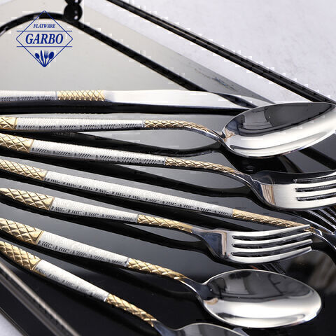 خمر الذهب تنقش مقبض أفضل بائع طقم أدوات مائدة فضية من الفولاذ المقاوم للصدأ