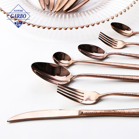 7PCS Rose Gold PVD Color Stainless Steel Flatware Made in China with Laser Patern Handle