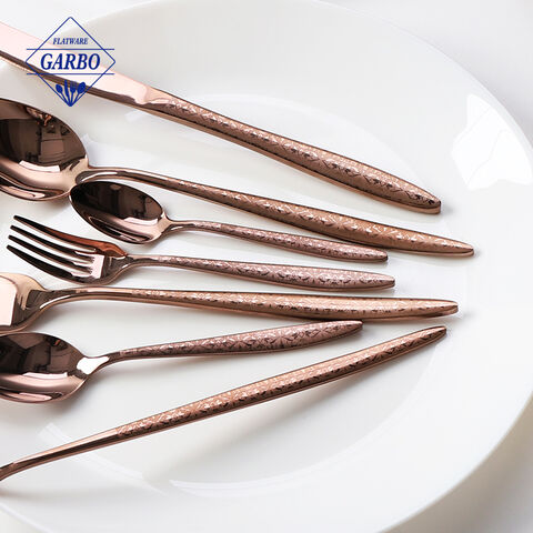 7PCS Rose Gold PVD Color Stainless Steel Flatware Made in China na may Laser Patern Handle