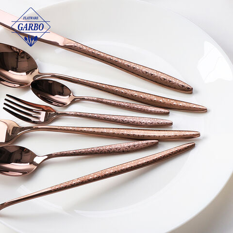 7PCS Rose Gold PVD Color Stainless Steel Flatware Made in China with Laser Patern Handle