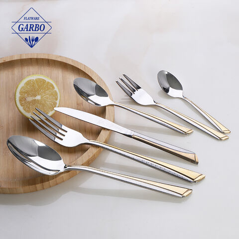 Silver high quality 6pcs flatware set na may plating luxury handle