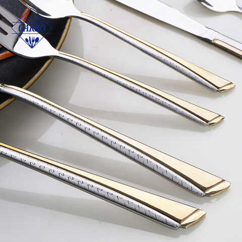 Perak kualitas pelayanan tinggi 6pcs sendok garpu set dengan plating pegangan mewah