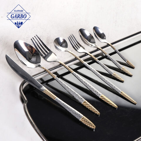 Best Seller Fancy Gold Plated Laser Handle Stainless Steel Cutlery Set in Amazon