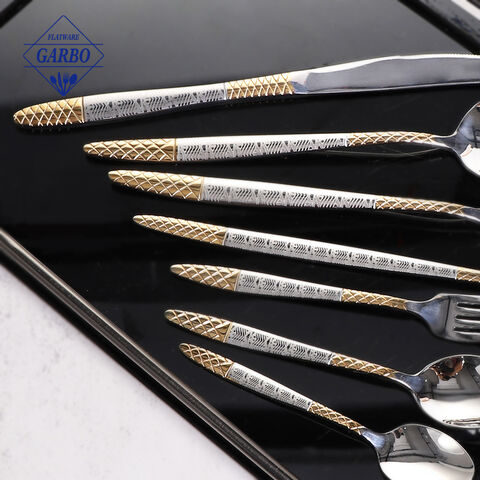 Stock Available Wholesale Vintage Gold Plating Laser Handle Stainless Steel Flatware Set
