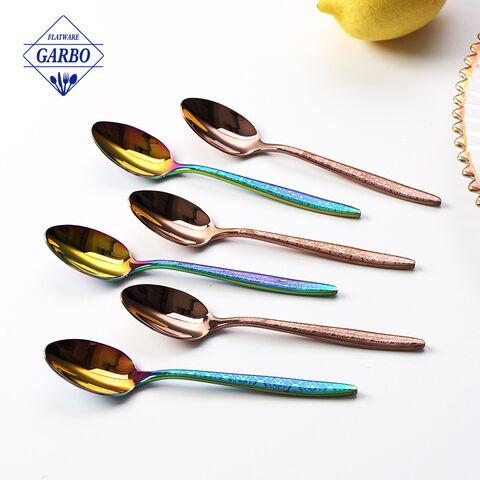 Colorful dinner spoon for home mirror polish with embossed spoon   