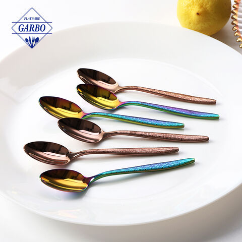 Colorful dinner spoon for home mirror polish with embossed spoon   