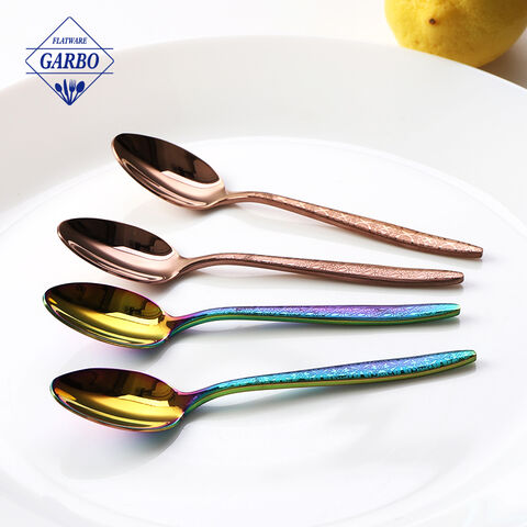 Colorful dinner spoon for home mirror polish with embossed spoon   