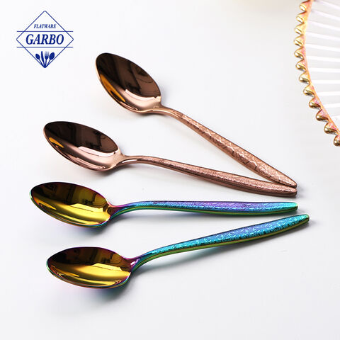Colorful dinner spoon for home mirror polish with embossed spoon   