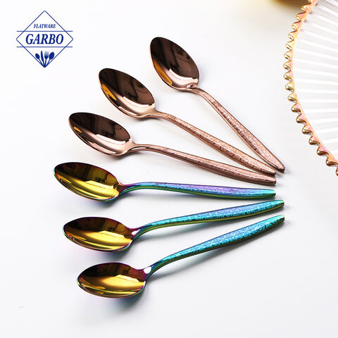 Colorful dinner spoon for home mirror polish with embossed spoon   