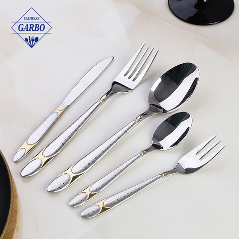 Mirror polish sliver flatware with electroplating design handle cutelry set 