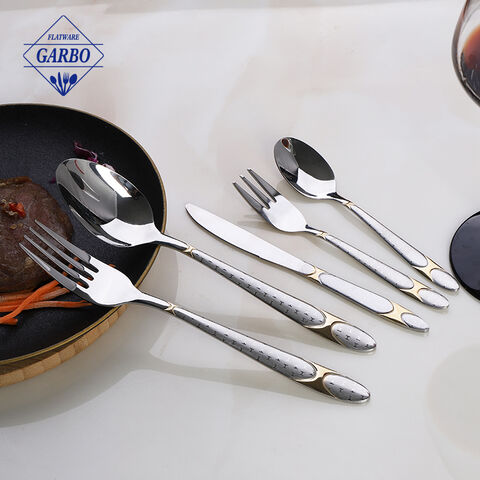 Mirror polish sliver flatware with electroplating design handle cutelry set 