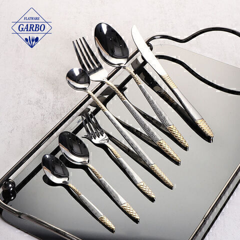 Gaya Kebangkitan Mesir Amazon Top Seller Set Peralatan Makan Stainless Steel Cermin Perak