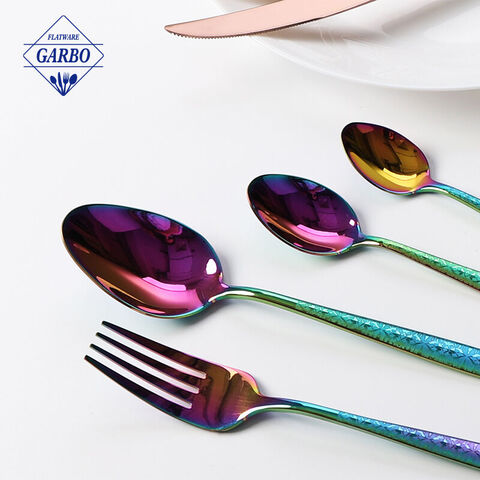 Stocked Popular Food Grade Rainbow Golden Colorful Stainless Steel Cutlery Set