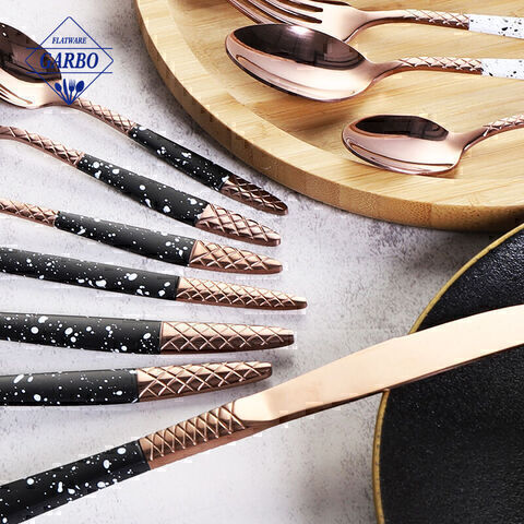 Black Handle Rose PVD Golden Amazon Stainless Steel Flatware Cutlery Set