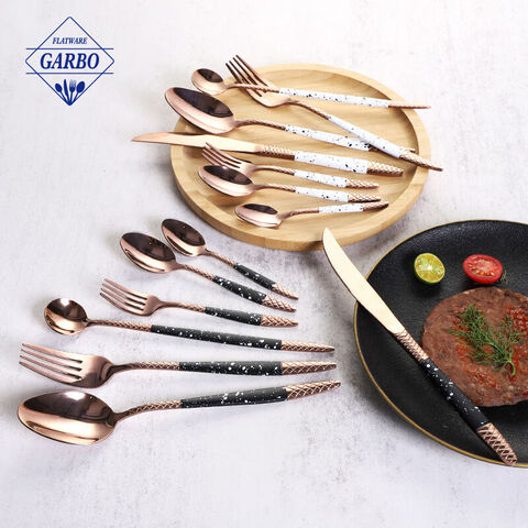 Black White Gold-Plated Flatware Dinner Set China Factory Manufactured Wholesale Copper Cutlery