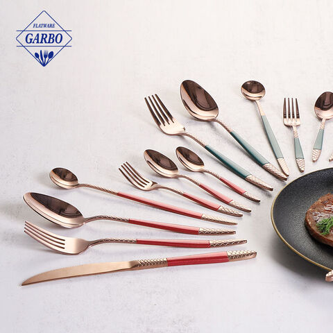 Gitnang silangan sikat na stainless steel flatware na may multi color handle at golden