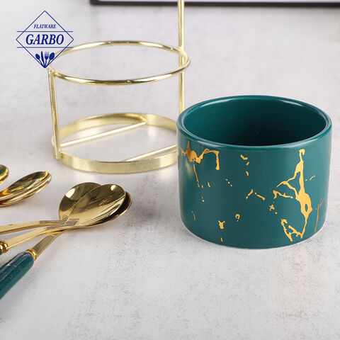 golden plating stainlee steel coffee spoon na may ceramic cup holder at payong na palamuti