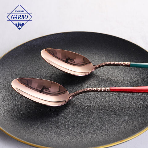 Amazon Top Seller Stok Tersedia Blue Handle Rose Gold Mirror Stainless Steel Cutlery Set