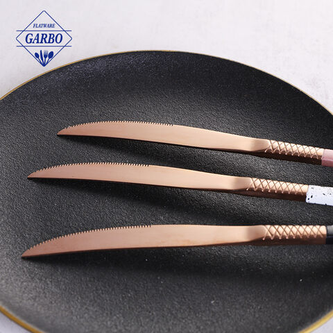 Amazon Top Seller Stok Tersedia Blue Handle Rose Gold Mirror Stainless Steel Cutlery Set