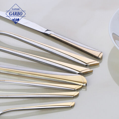 Chinese Factory Direct High Quality Silvery Mirror Stainless Steel Flatware Set with Gold Plated Handle