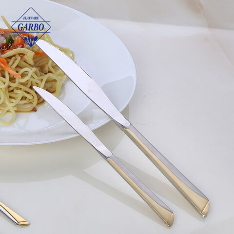 Chinese Factory Direct High Quality Silvery Mirror Stainless Steel Flatware Set with Gold Plated Handle