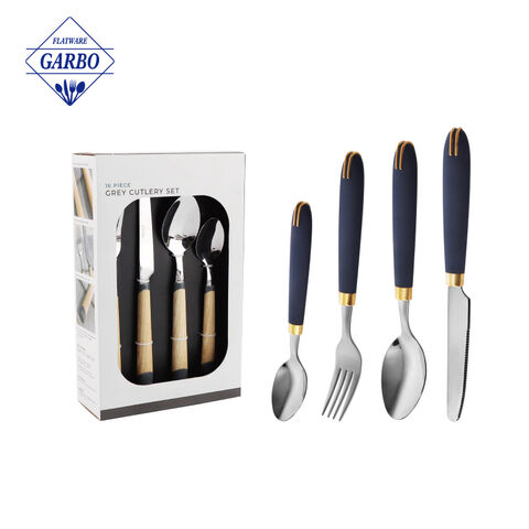Royal banquet blue gold stainless steel cutlery dinner set European market wholesale gift set
