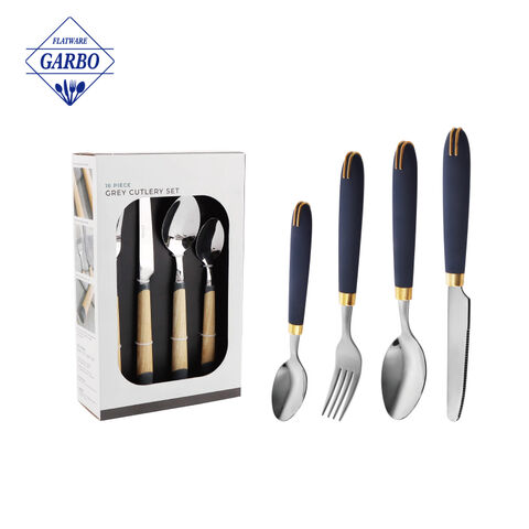 Perjamuan kerajaan emas biru stainless steel set makan malam set hadiah grosir pasar Eropa