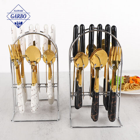 High end na kulay gintong cutlery set na may lalagyan ng mirror polish flatware