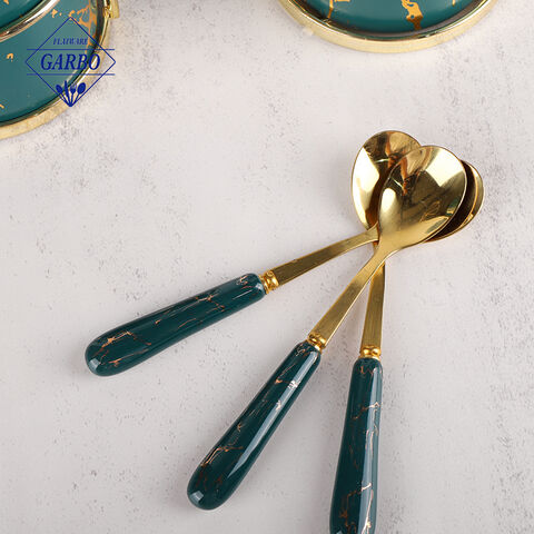 Wholesale Middle East Gold Tea Spoon na may Marble Design at Metal Stand