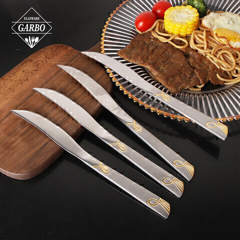 China Factory Manufactured Silver Dinner Knife with Gold Decoration Best Selling Item