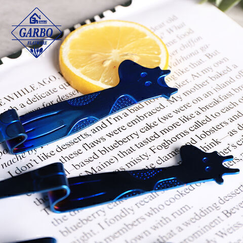 Premium quality 304 stainless steel teaspoon blue electroplating color kitchen utensils with cute handle