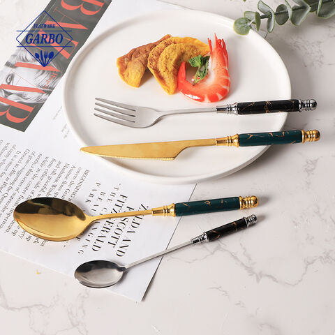 Gold color high quality ceramic handle faltware with mirror polish cutlery set