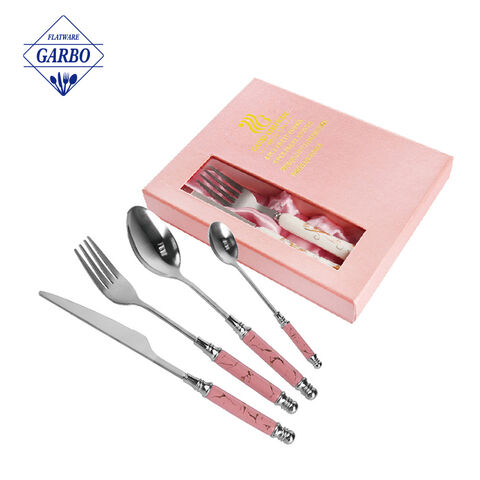 pink color marble design handle stainless steell gift set for lady