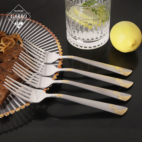 High mirror polish silverware dinner fork set with gold plated handle