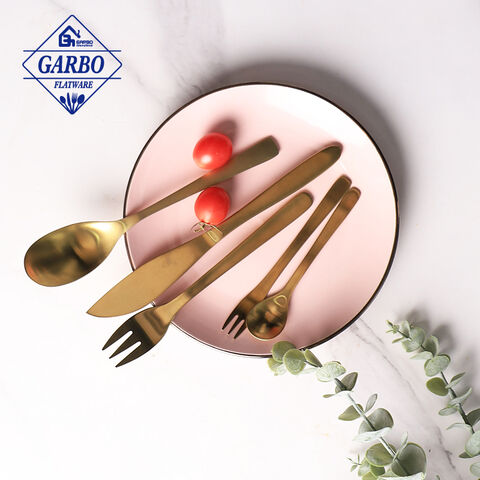 24pcs Elegant Matte Polished Gold Stainless Steel Dinner Cutlery Set with Wide Handle