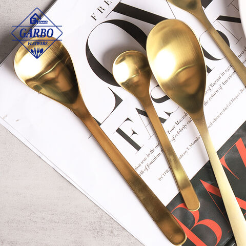 24pcs Elegant Matte Polished Gold Stainless Steel Dinner Cutlery Set with Wide Handle