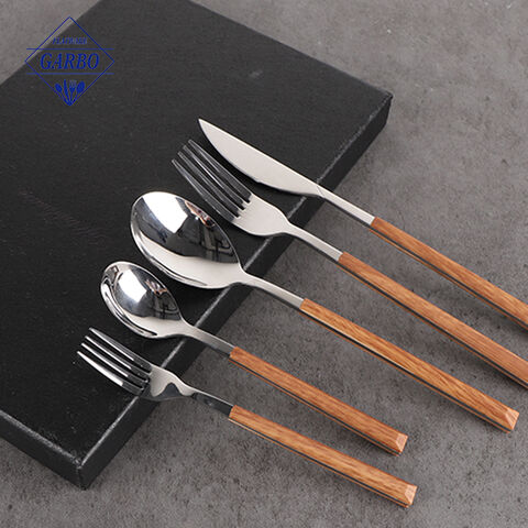 China flatware factory premium 430 stainless steel 24pcs sendok garpu set dengan gagang plastik