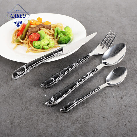 Classic marble design handlde dinner cutlery set sliver color faltware 