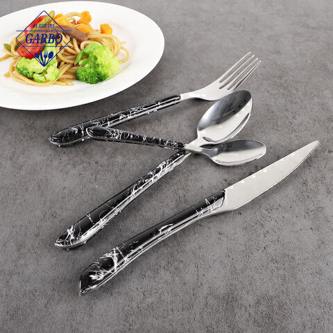 Classic marble design handlde dinner cutlery set sliver color faltware 