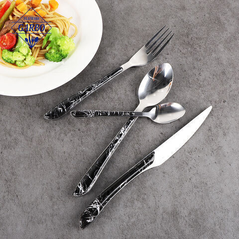 Classic marble design handlde dinner cutlery set sliver color faltware 