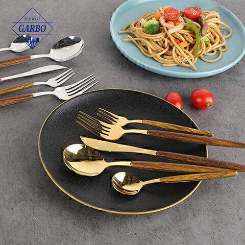 China made 5 pieces high-quality stainless steel cut;ery set golden color with PS plastic handle