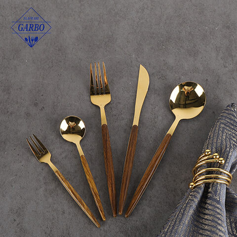 China made 5 pieces high-quality stainless steel cut;ery set golden color with PS plastic handle