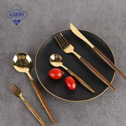 China made 5 pieces high-quality stainless steel cut;ery set golden color with PS plastic handle