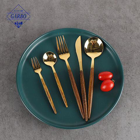 China made 5 pieces high-quality stainless steel cut;ery set golden color with PS plastic handle