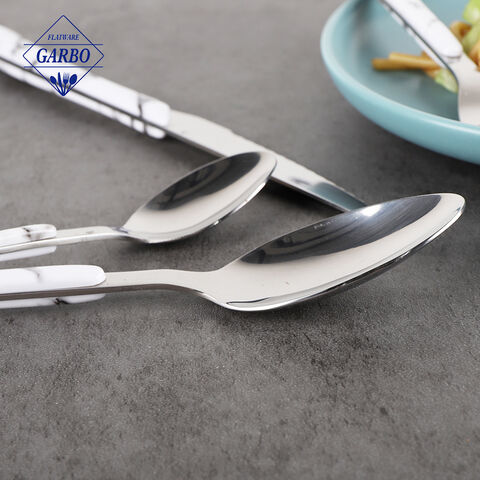 4 pieces stainless steel silver color with marble design PS plastic handle
